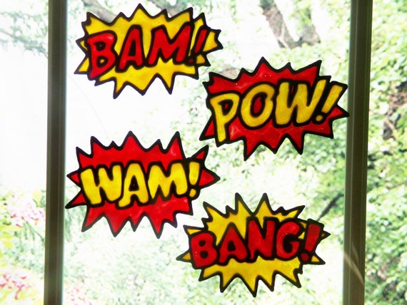 Items similar to Comic Book Words Stained Glass Window Decal! Bam! Pow ...