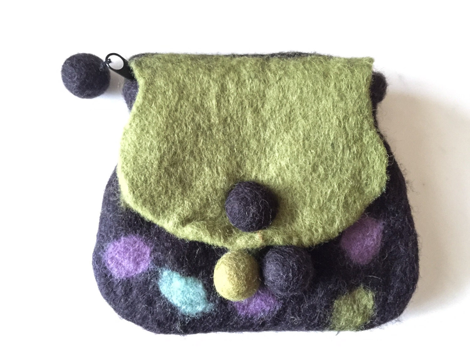 Green felt bag felted wool bags wool change purse by houseVNTG