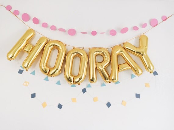 HOORAY balloons gold mylar foil letter balloon banner kit HOORAY balloons gold mylar foil letter balloon banner kit