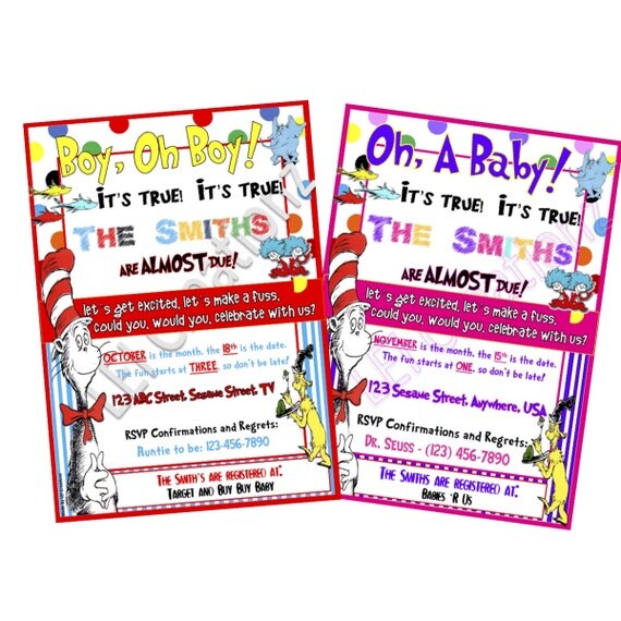 Dr Seuss Baby Shower Invitation Baby invitation cat in the