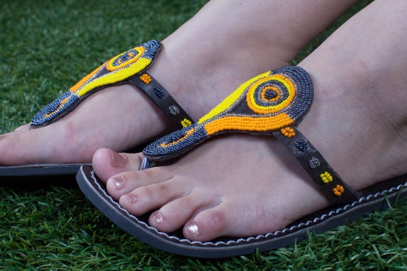 Handmade Beaded Women's Leather Sandals