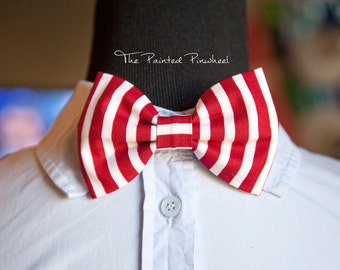 Red Stripe Patterned Bow, Bow Tie, Pocket Square