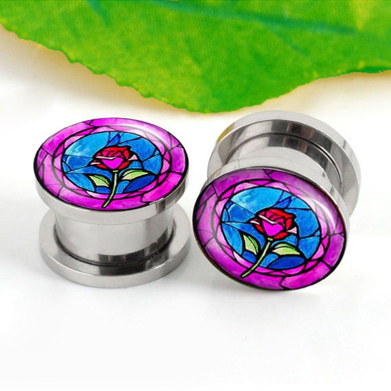 Rose flower ear plugs flash Ear Tunnels Body Jewelry
