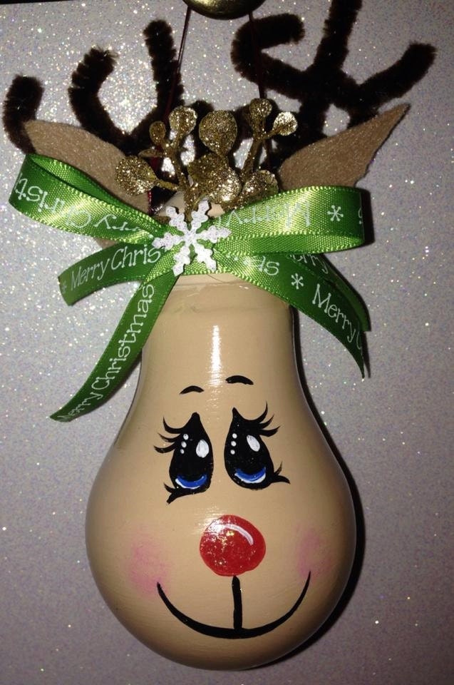 Christmas Painted Light Bulb Ornament Reindeer Deer Rudolph