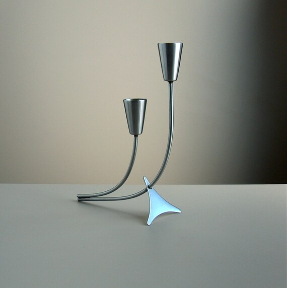 Stainless steel vintage candle holder. Modern design. Mid