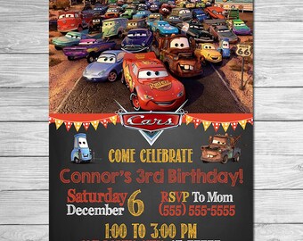 Disney Cars Invitation Chalkboard - Lightning McQueen Birthday Invitation - Disney Cars Printables - Cars Party Favors