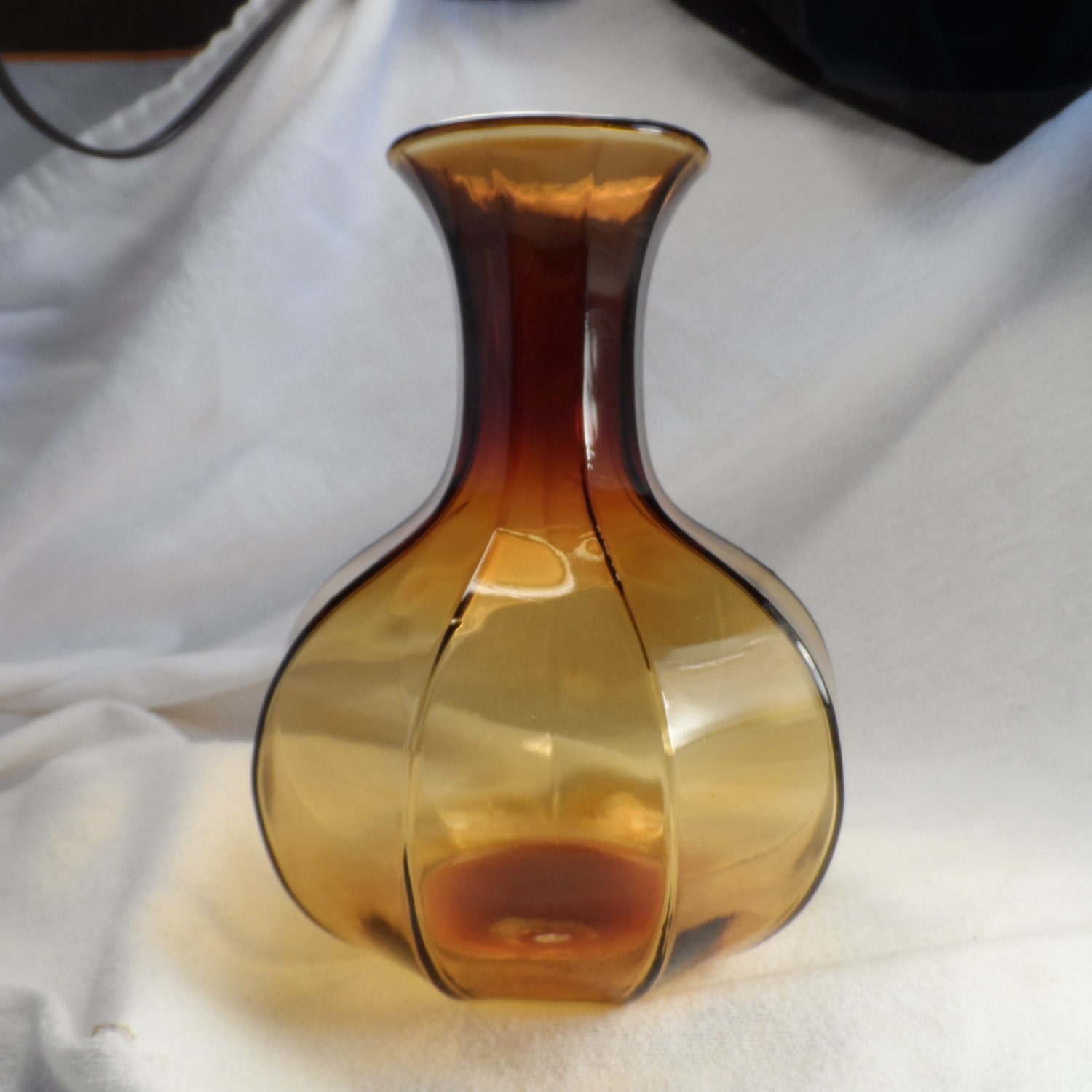 PitcherAmber Glass 9 Sided VaseTiara Glass by BCScollectibles