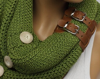 knit infinity scarf Leather cuff winter scarfs neck warmer cowl birthday gifts