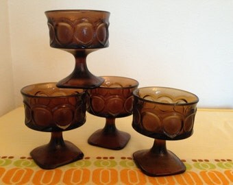 Mid Century Modern Noritake Spotlight Walnut Brown Sherbet Goblets Glasses