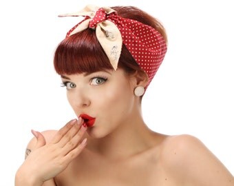 50s Fifties Pin Up Rock Rockabilly shoes & sandals polka dots headscarf - REVERSIBLE