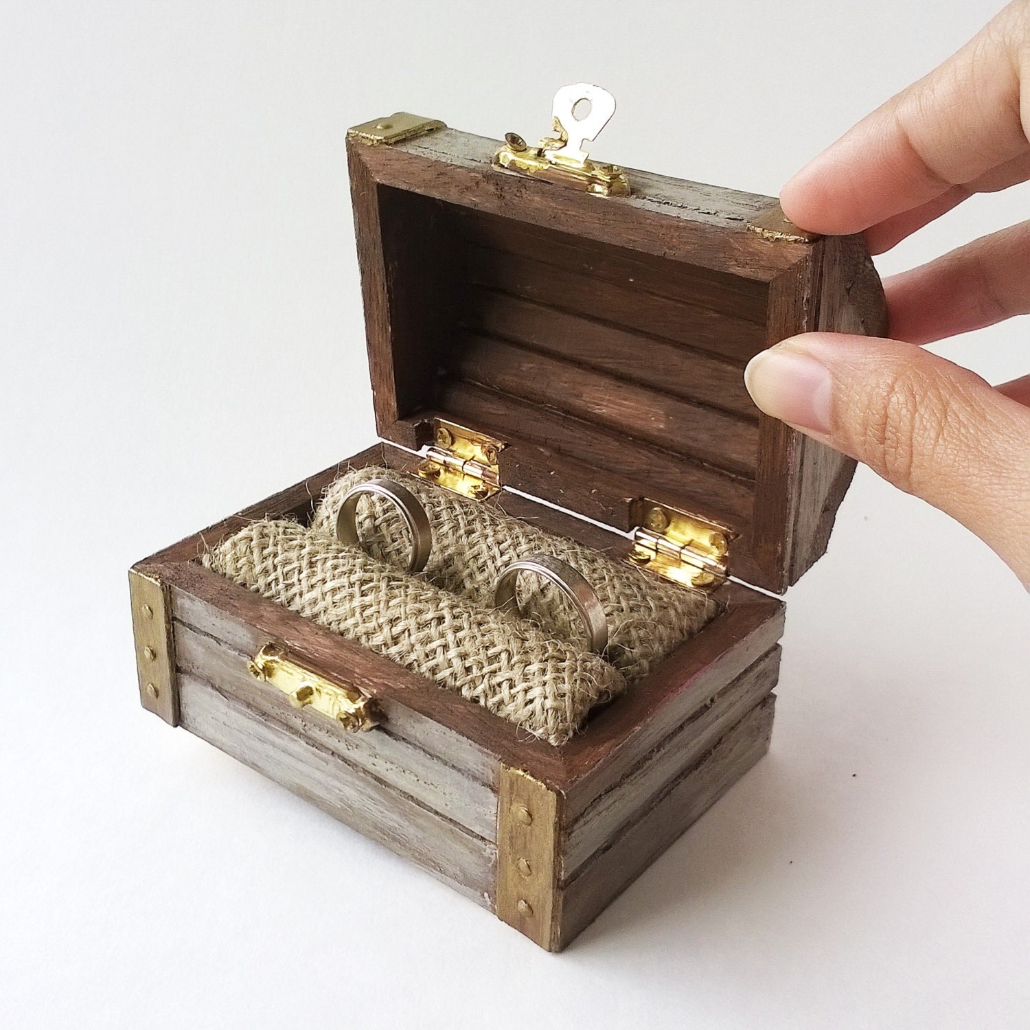 Khaki Treasure Chest Ring Bearer Rustic Ring Bearer Box