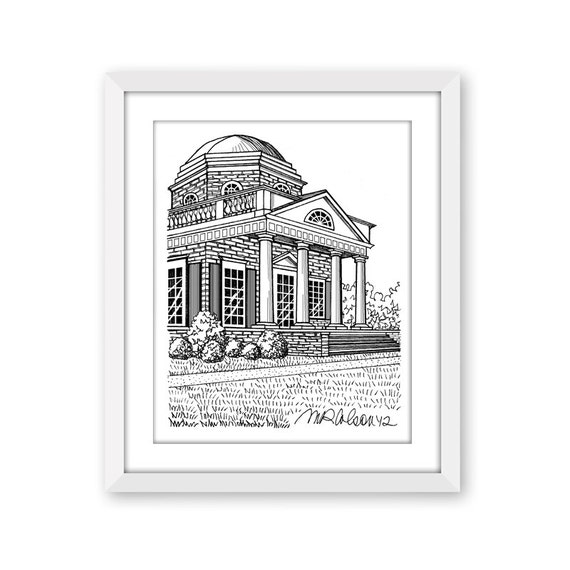 Monticello Thomas Jefferson Pen and Ink Print 5x7 8x10