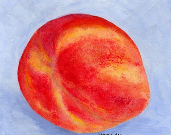 Peach Painting, Fruit Painting, Kitchen Art, Small Format Art, Acrylic Painting
