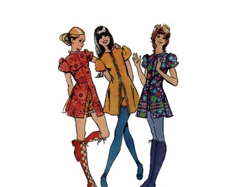 70s Mini Dress pattern Hot Pants pattern 32-24-34 XS Bust 32 short shorts Waist 24 mod Puff Sleeves simplicity 9544