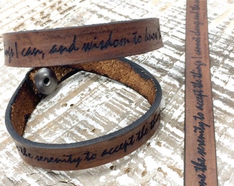 Serenity Prayer Leather Bracelet Wrap Laser engraved handwriting bracelet God Grant me the Courage Bracelet --7242