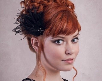 Antoinette Black Feather Hair Clip Fascinator flapper headpiece