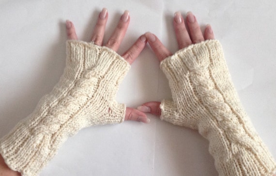 Knitted Arm Warmers Wrist Warmers Cable Pattern Knitted