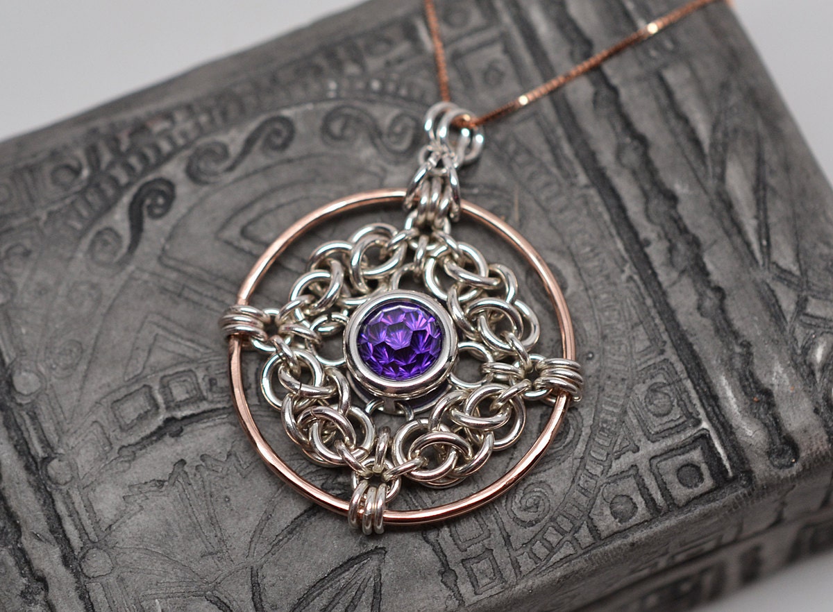 Celtic knot chainmaille amulet pendant in sterling silver