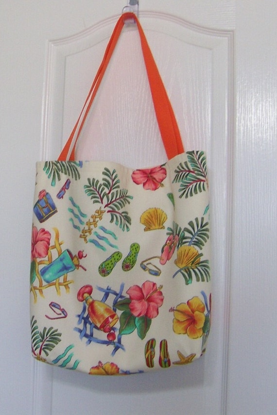 Tropical Beach Tote Bag-Canvas BeachTote Tropical Print Orange-Bag or ...