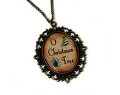 O Christmas Tree, Christmas Song Cameo Necklace, Xmas Illustration, Stocking Stuffer