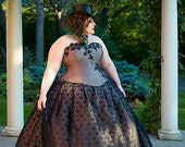 Alternative Wedding Dress- Daring Beauty BallGown- Black Lace Overlay- Gothic Steampunk Cinderella - Custom to Order