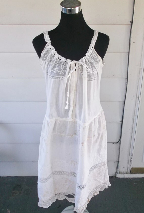 1920's Vintage Petticoat Slip with Mixed Lace 40 Inch Bust