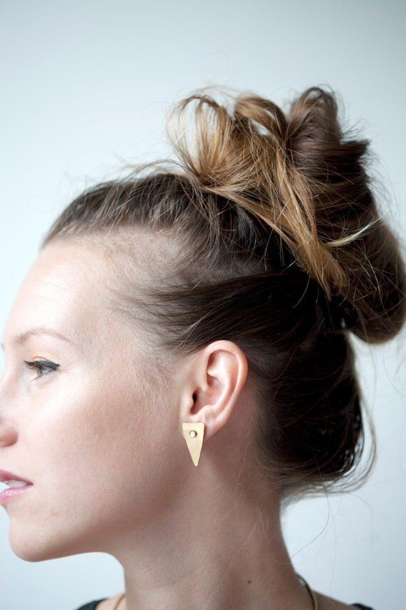 OPAL TAPER EARRINGS / opal triangle post stud earrings