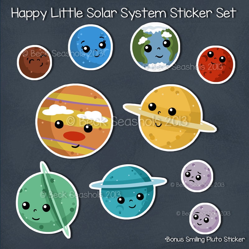 Happy Solar System Cartoon Hand Cut Sticker Set by Beckadoodles