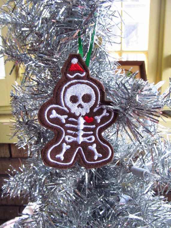 Items similar to Skeleton Gingerbread Man Embroidery Felt Christmas or ...