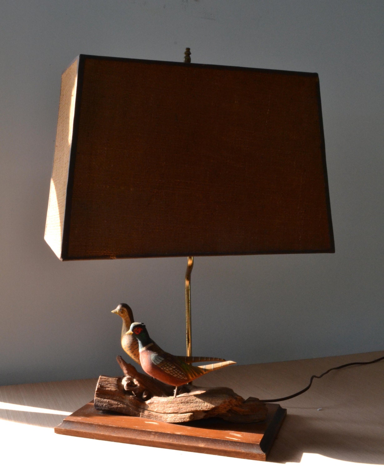 50s Bird Lamp Vintage Table Lamp Partridges w Shade Man Cave