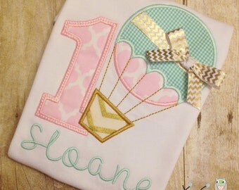 Applique Hot Air Balloon Birthday Shirt - Personalized