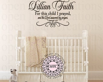 Personalized Baby Name Decal with For This Child I Prayed Scripture - 1 Samuel 1 27 Bible Verse Baby Nursery Wall Decal Cb0020