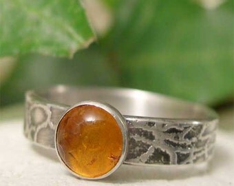 925 Sterling Silver Amber Ring, Artisan Silver Semi Precious Gemstone Jewelry, Organic Ring Band, Mens Ring, Womens Ring, Bohemian Jewelry