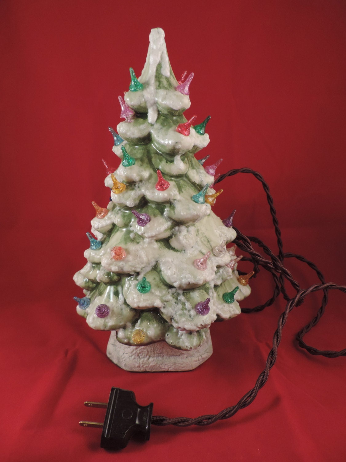 Antique 1940's Ceramic Christmas Tree 11 Flocked