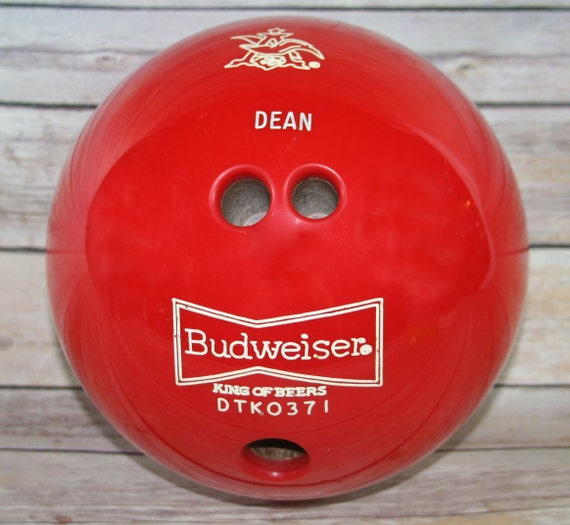 Vintage Brunswick Budweiser Beer Logo Bowling Ball Red 15 14