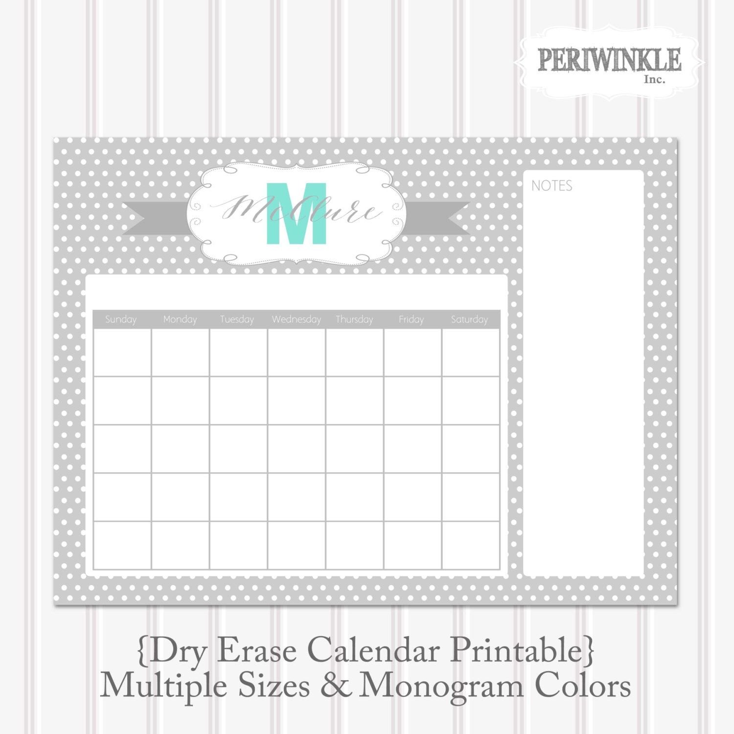 Dry Erase Calendar Printable Cutomizable Mulitple Sizes