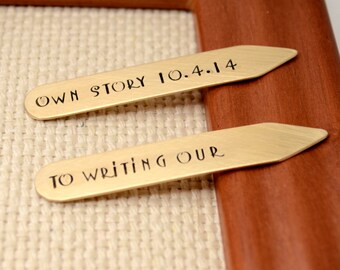Personalized Bronze Collar Stays. 8th Anniversary Gift for Men, Custom Hand Stamped Groomsmen Best Man Gift Fathers Day Gift