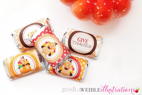 Mr Gobble Theme Give Thanks Printable Candy Bar Wrappers- Mini Chocolate Bar Wrapper- Printable Party Favors - Thanksgiving Party Printables Il_570xn