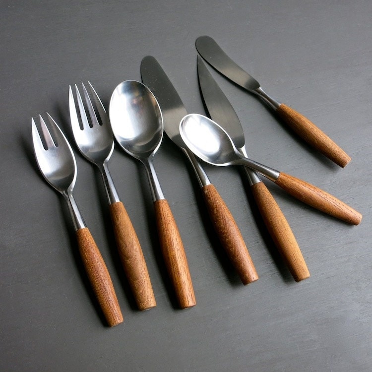 Dansk Fjord Flatware Service for 6 Teak Wood Handle Made in