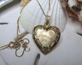 14k Yellow Gold Heart Locket 1 inch w 14k Box Chain 3.9 grams