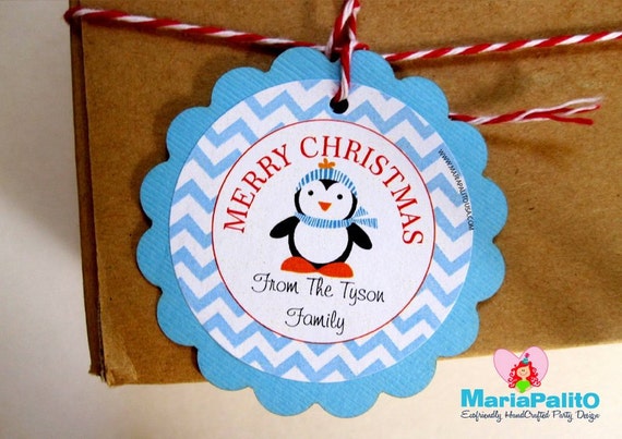 Penguin Tags,12 Personalized Christmas Tags or Package Labels, Handmade Tags, Christmas Gift Tags, Personalized Christmas Tags, A1128 Il_570xn