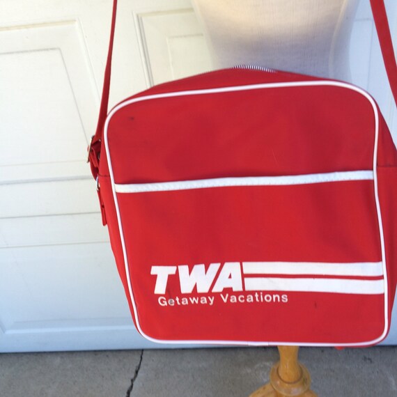 Red TWA Flight Bag 70s Vintage Souvenir Travel by JennyandPearl