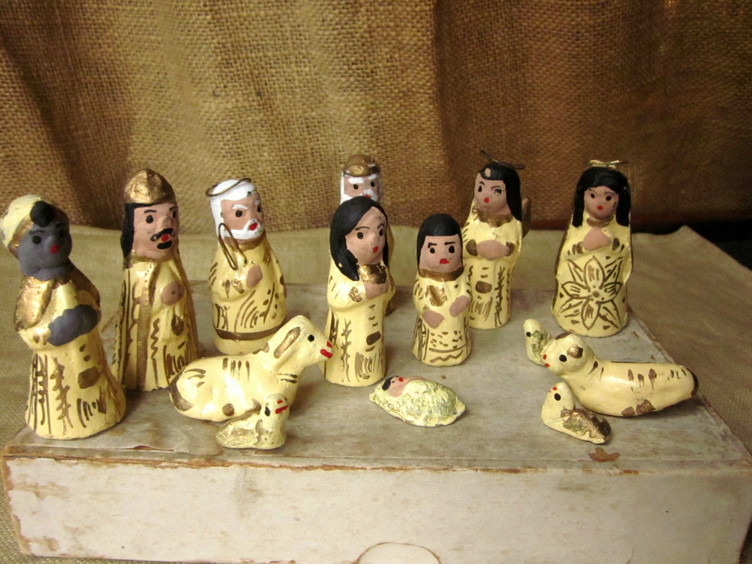 Vintage Nativity Set Handmade Clay Hand Painted Made in