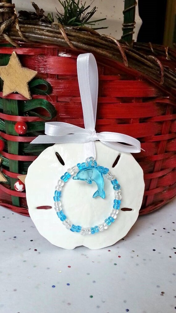 Hand painted sand dollar Christmas beach ornaments aqua