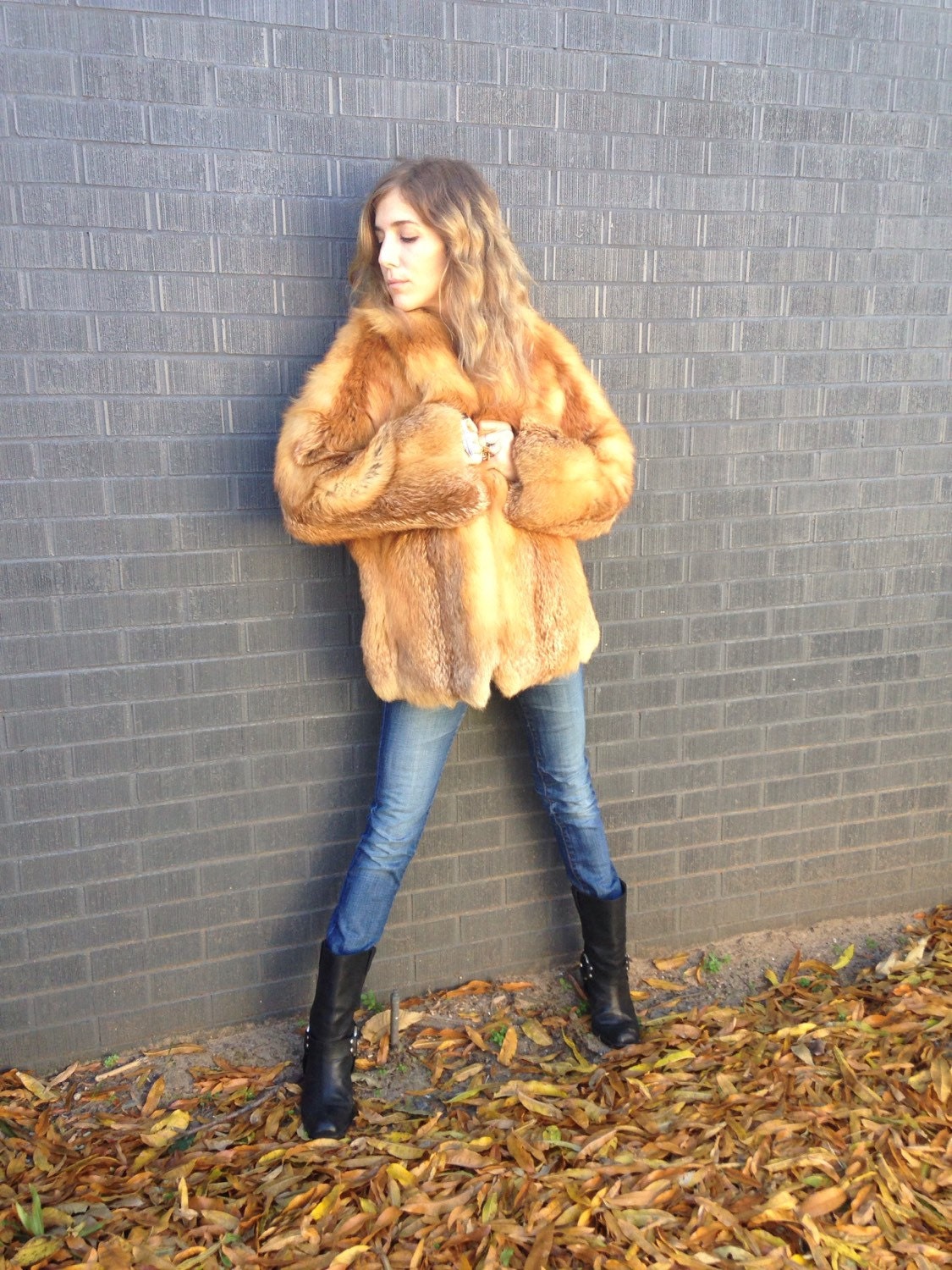 Red FOX FUR chubby coat. LUX winter fur coat. Bohemian