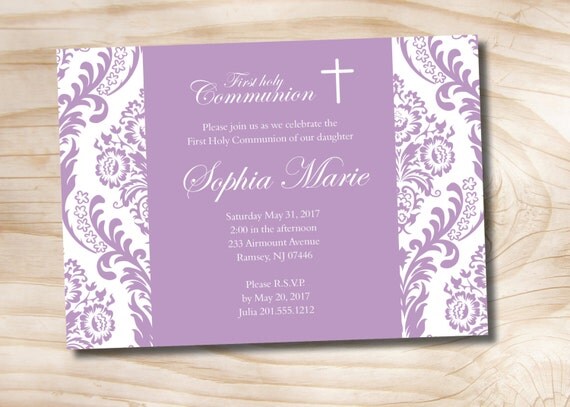 SPRING DAMASK Custom Baptism Invitation / Christening Invitation / Communion Invitation - Printable digital file or printed invitations Il_570xn