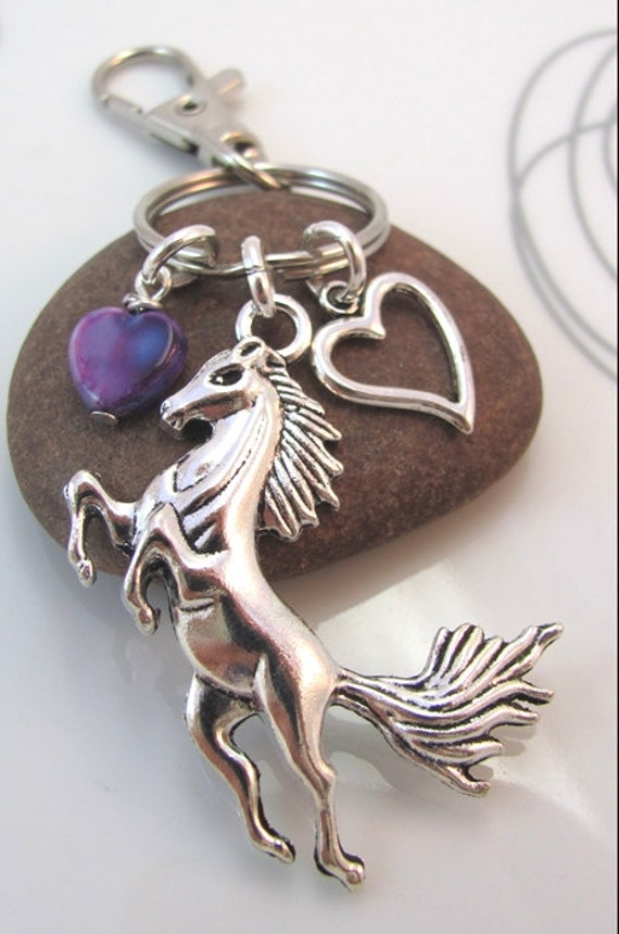 Horse Keychain Keyring silver horse charm with swivel clasp