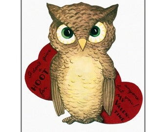 Valentines Day Card - Owl Greeting Card - Repro from Vintage Valentine