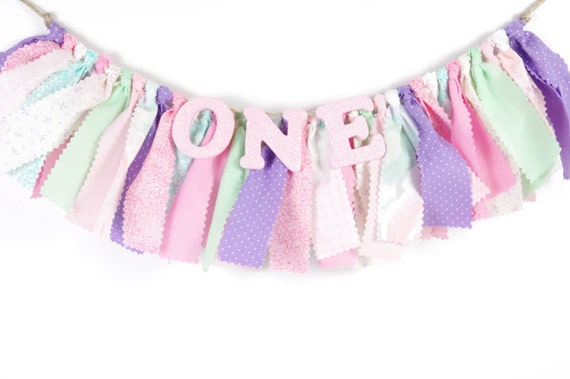 Pink Purple and Mint Birthday Banner Party Girl's First