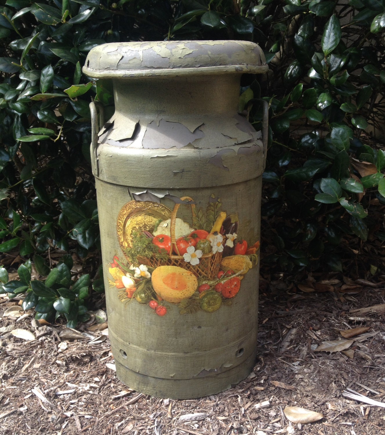 Vintage Metal Milk Can Heavy Jug Old Green Painted 4120